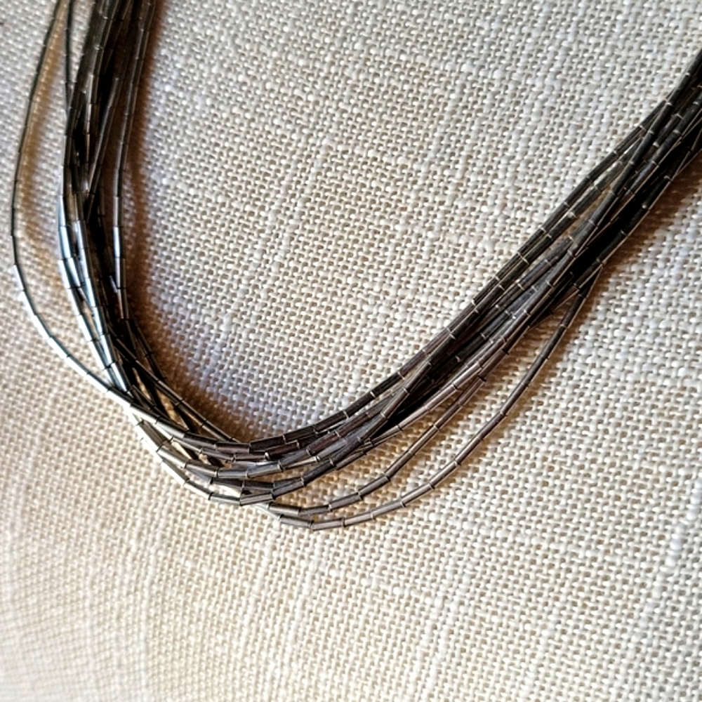 Liquid Silver 10 Strand Necklace 26"